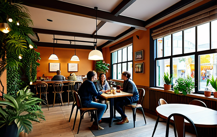 Welcoming Cafe Atmosphere**
"A cozy and inviting café interior, soft lighting, comfortable seating, fully clothed patrons enjoying coffee and conversation, plants adding a touch of nature, professional photography, perfect anatomy, safe for work, appropriate content, modest, family-friendly."
**